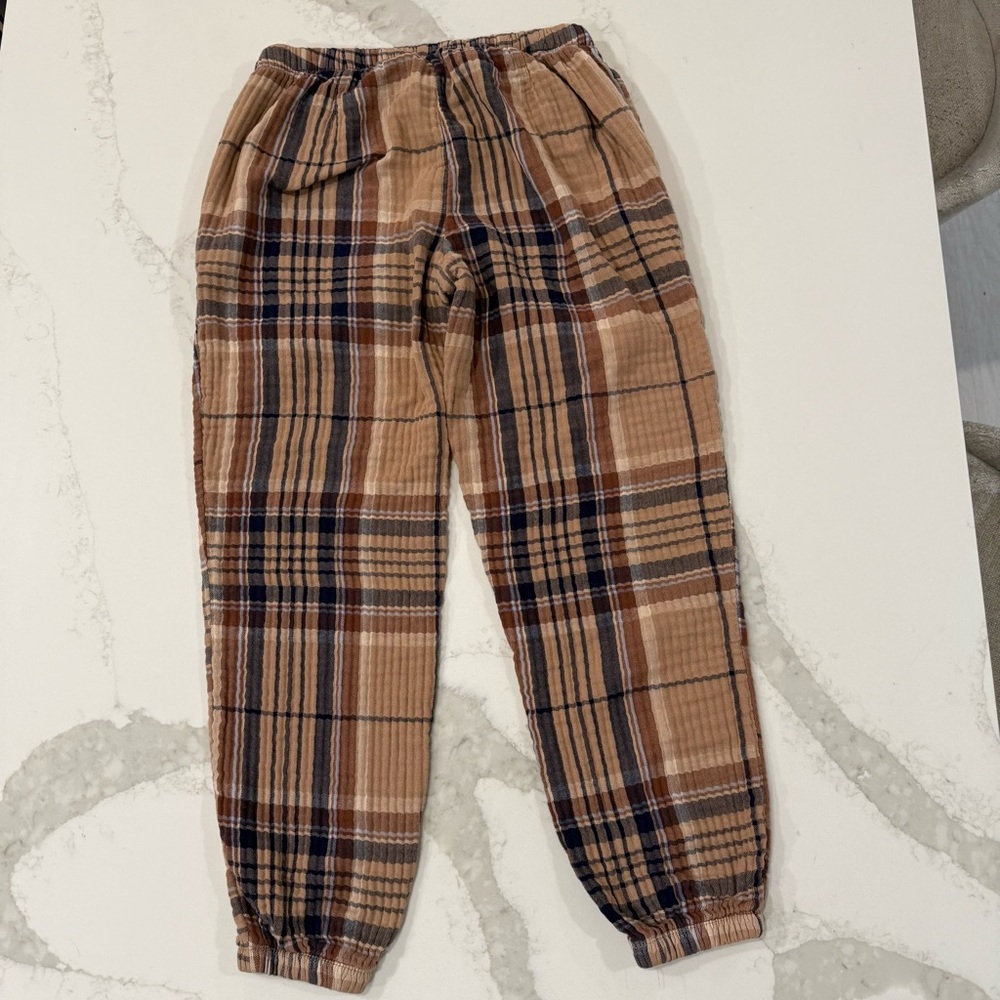 Aerie Soft Gauze Plaid Pajama Jogger Pants Womens Small Regular Brown/Tan Lounge - Picture 9 of 9